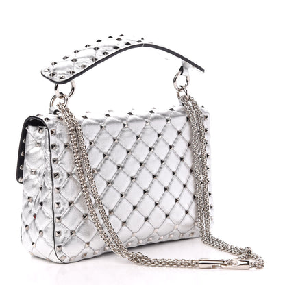 Valentino Garavani Metallic Nappa Medium Rockstud Spike Shoulder Bag Silver 4 of 10