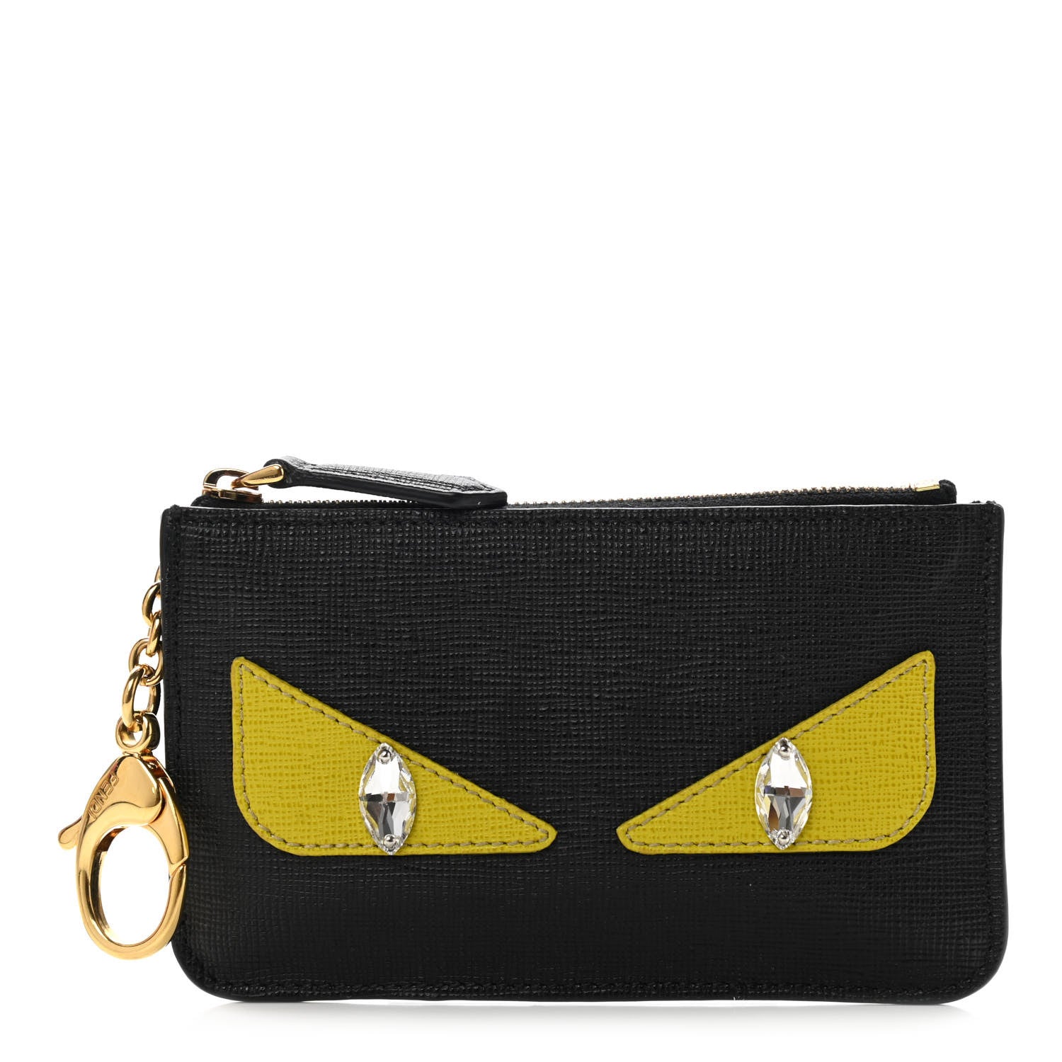 Fendi Vitello Elite Crystal Monster Eyes Coin Pouch Key Case Black Cedro 1 of 8