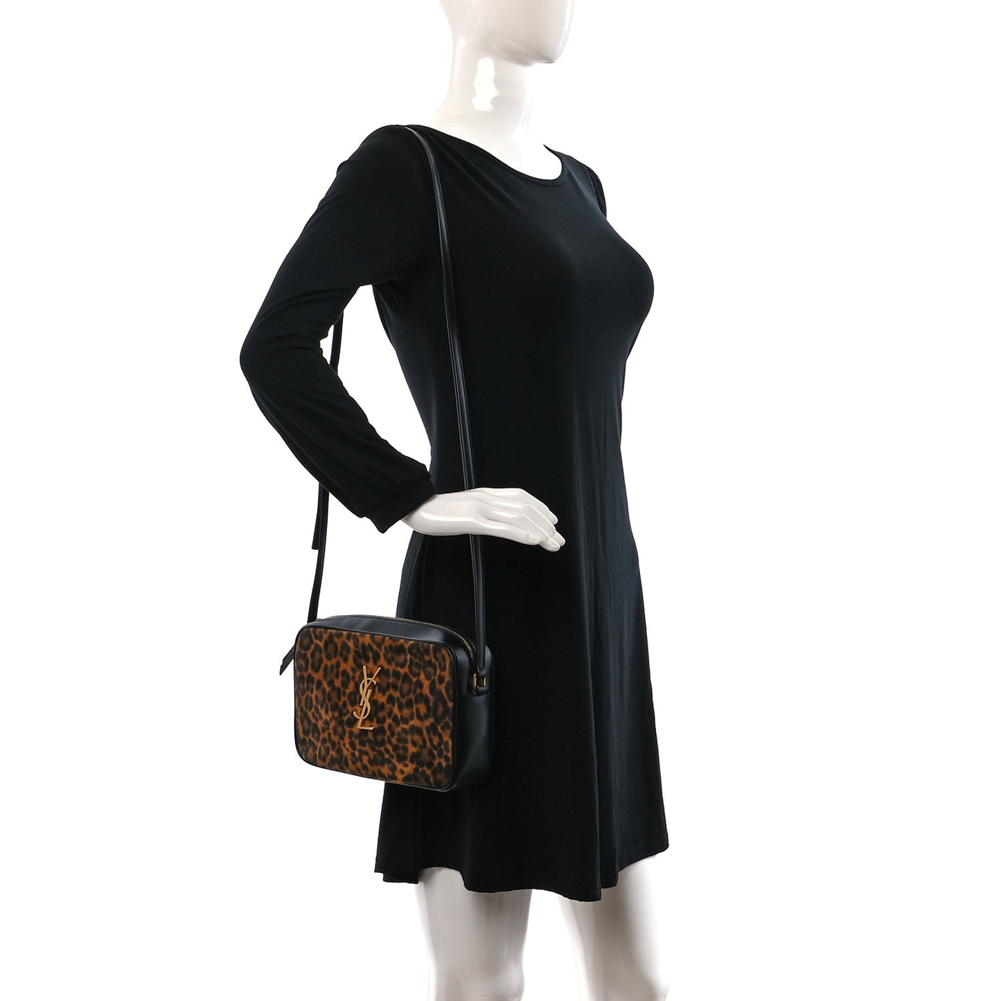 Calfskin Leopard Print Monogram Lou Camera Bag Black
