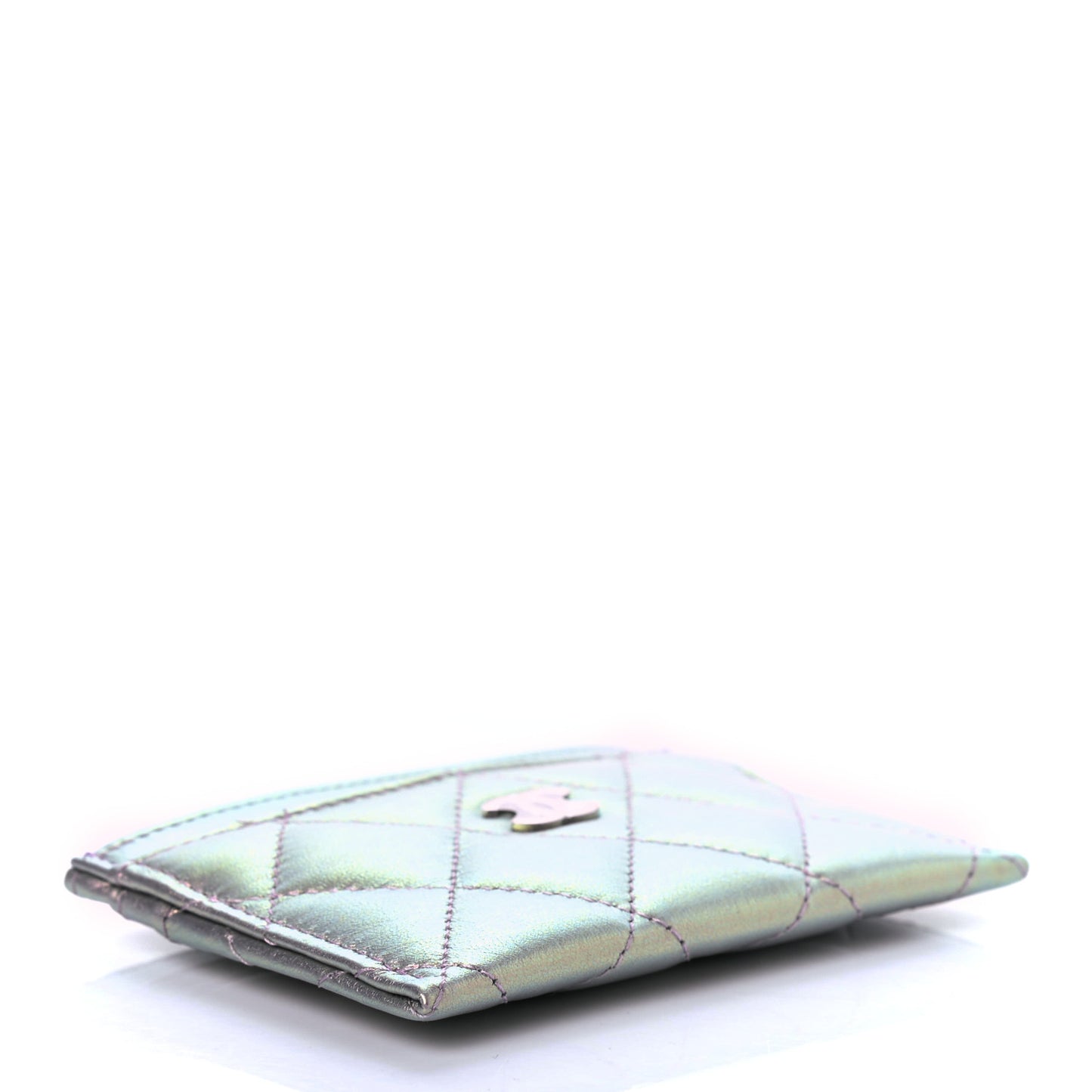 Iridescent Calfskin Quilted Card Holder Light Purple