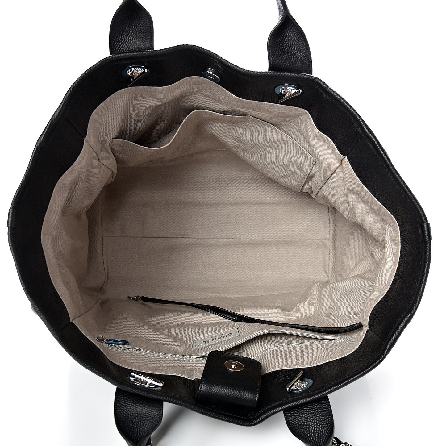 Glazed Calfskin Medium Deauville Tote Black
