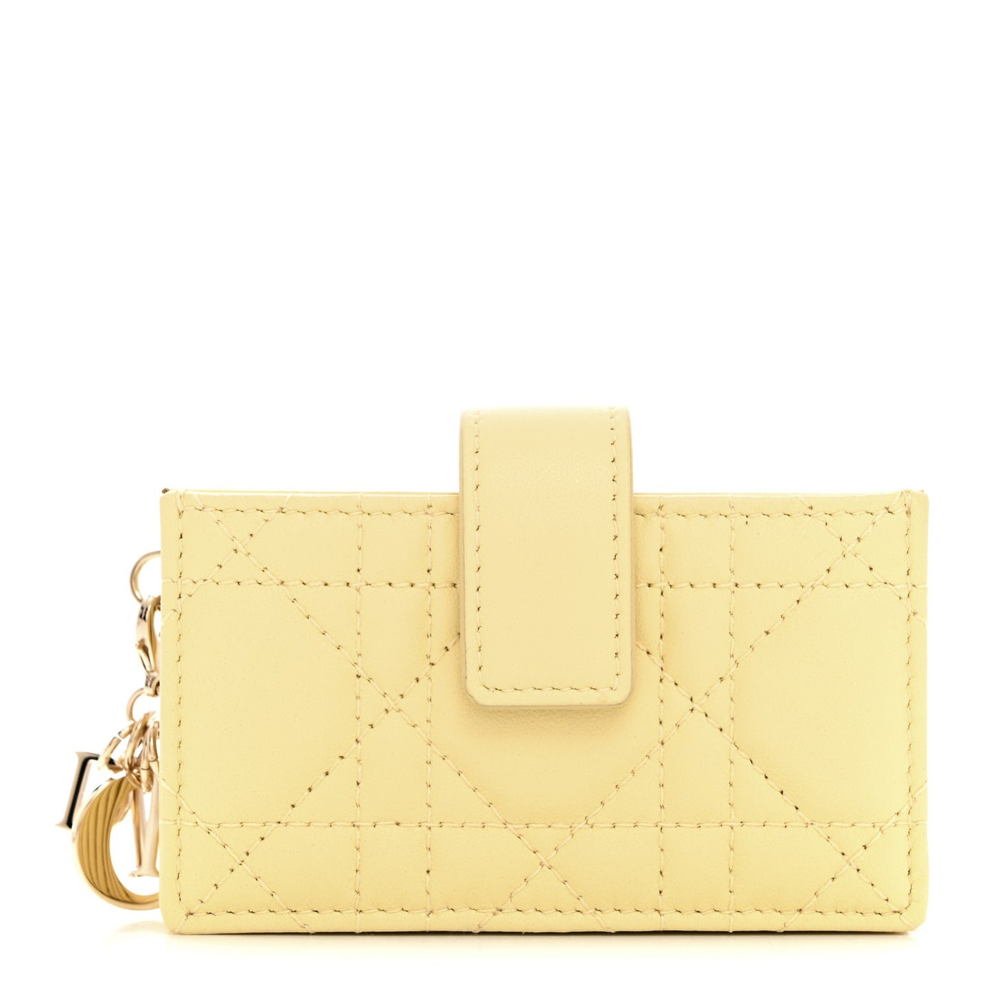 Lambskin Cannage Lady Dior 5-Gusset Card Holder Soft Yellow