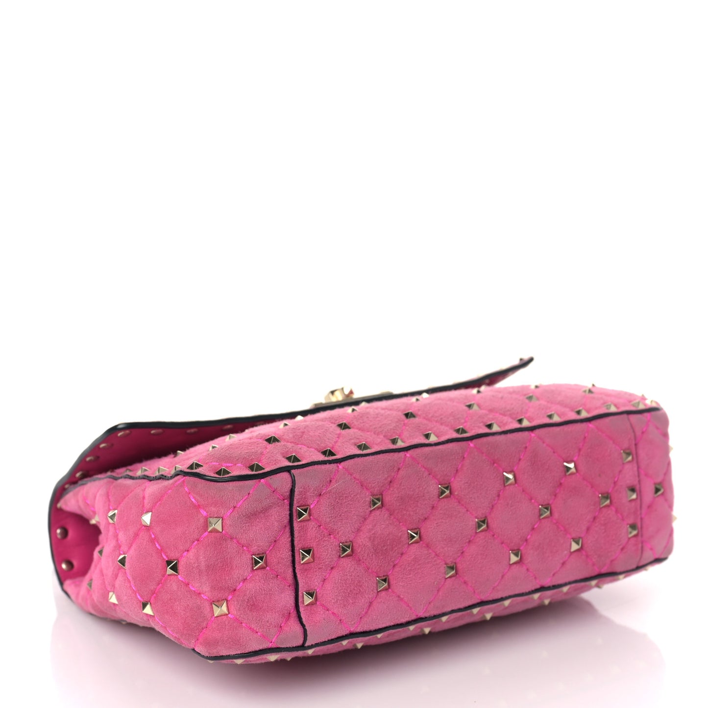 Suede Medium Rockstud Spike Shoulder Bag Bright Fuxia