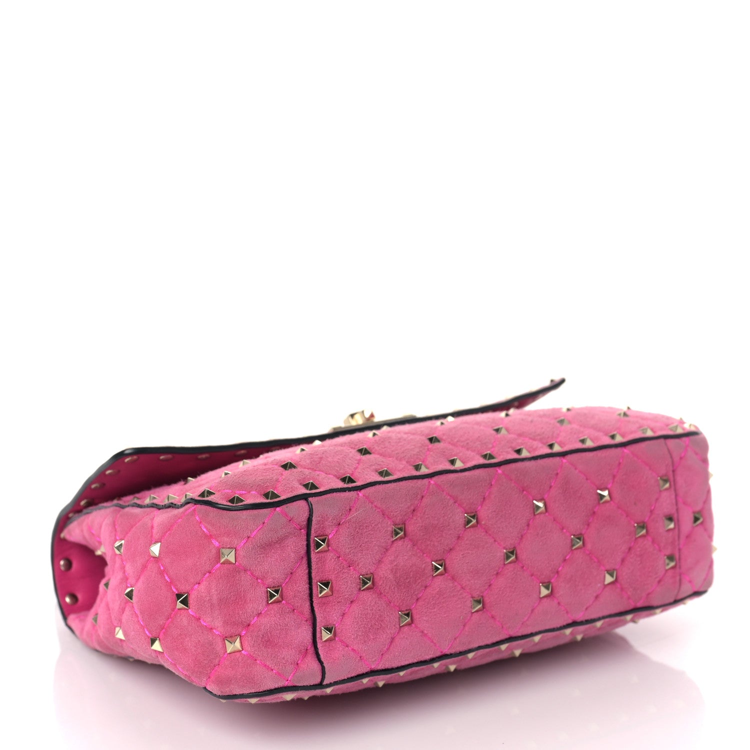 Valentino Garavani Suede Medium Rockstud Spike Shoulder Bag Bright Fuxia 4 of 8