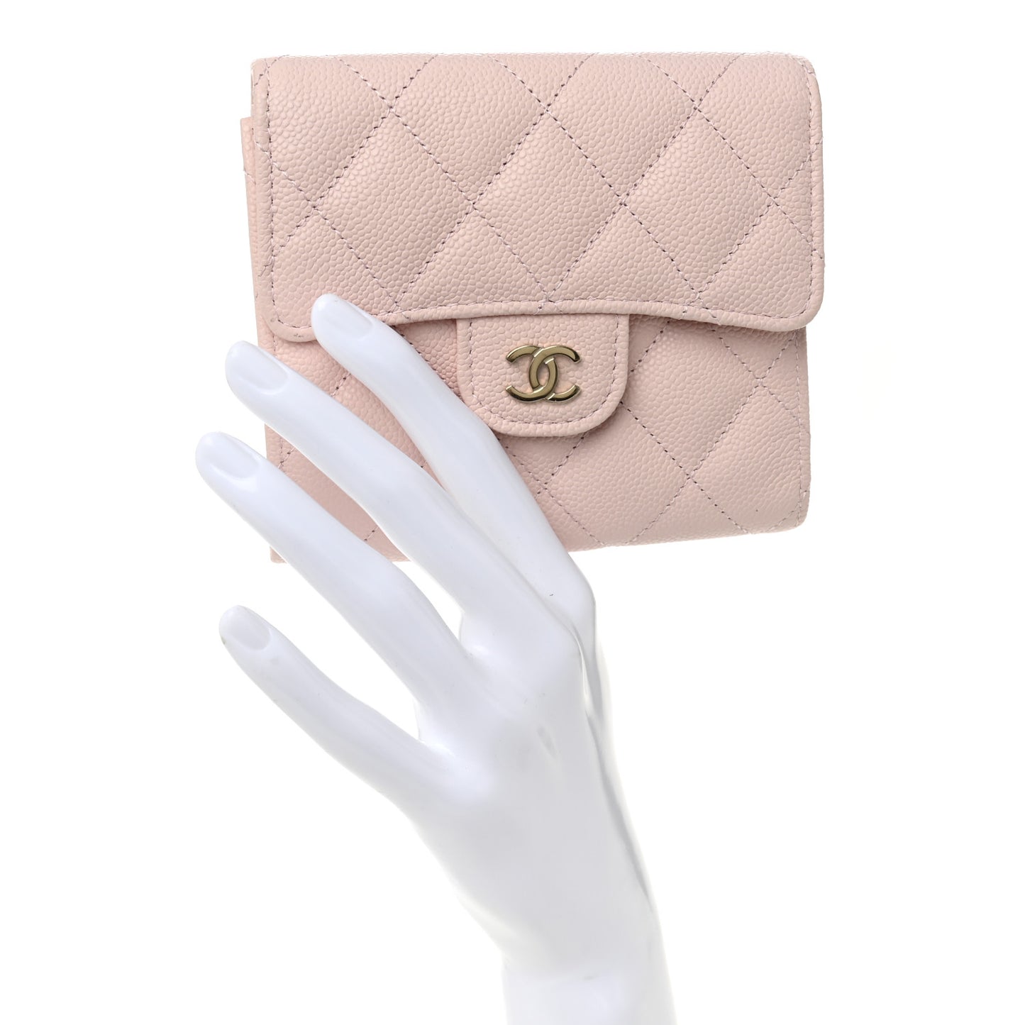 Caviar Quilted Compact Flap Wallet Light Pink