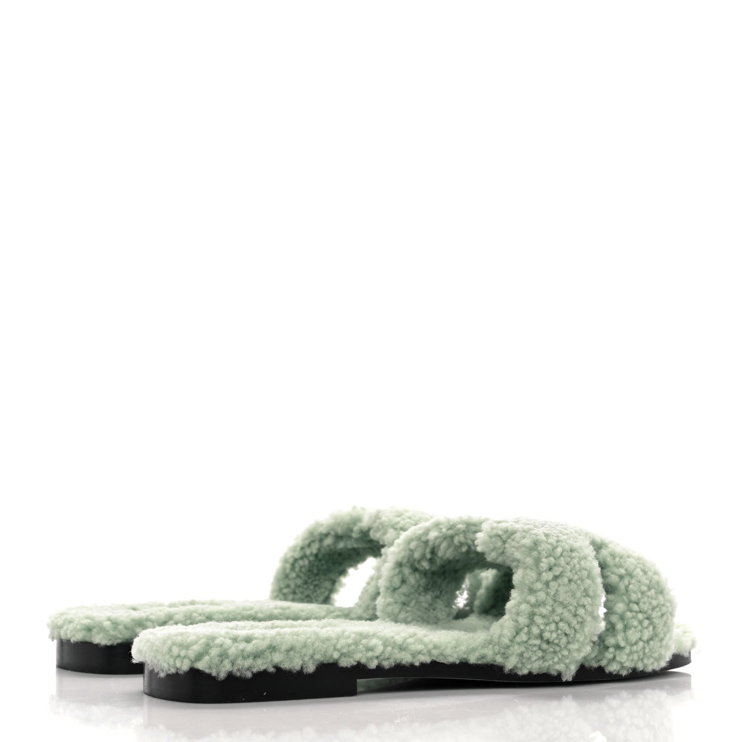 Hermes Woolskin Oran Sandals 39 Vert D’Eau 4 of 7