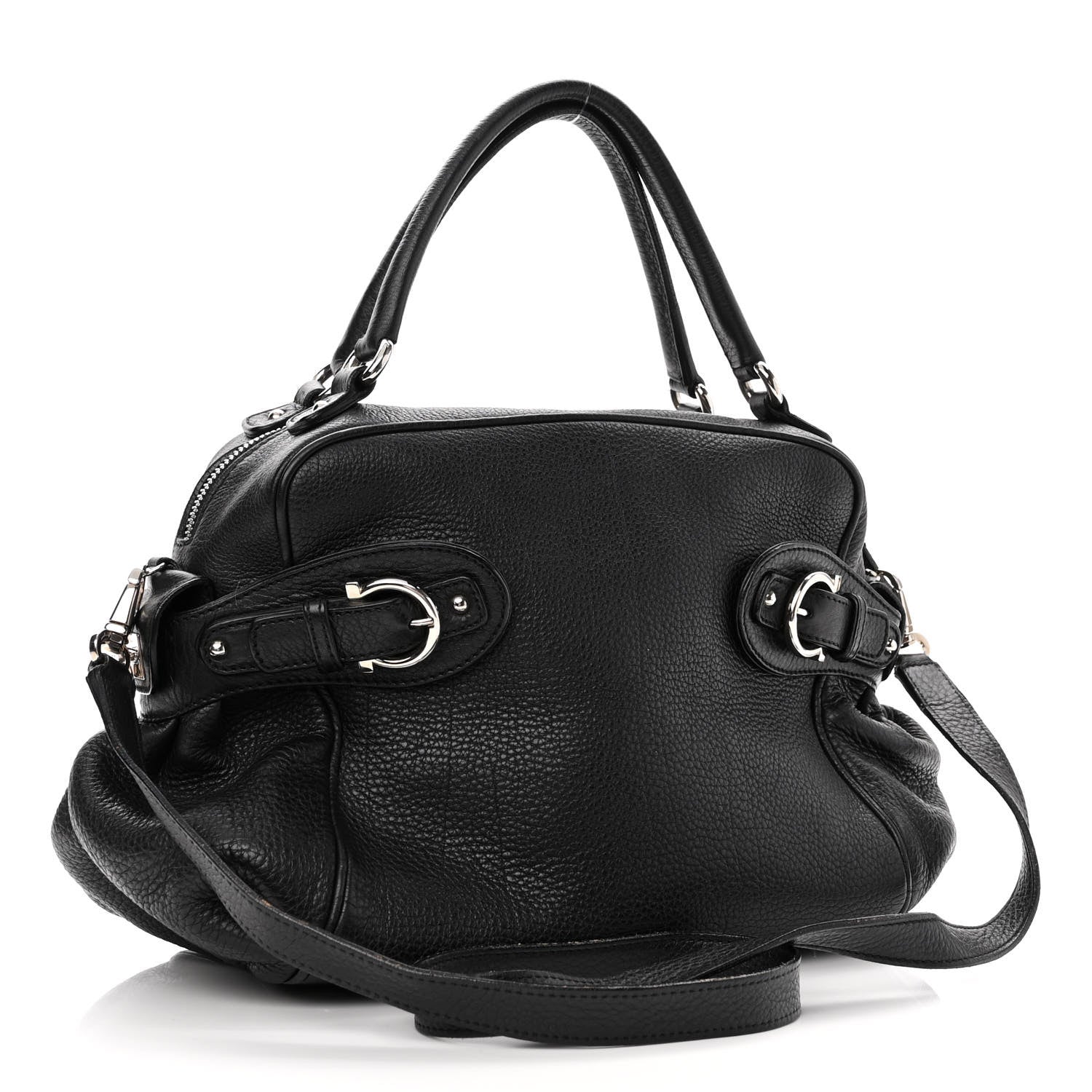 Salvatore Ferragamo Grained Calfskin Gancio Top Handle Convertible Satchel Black 3 of 10
