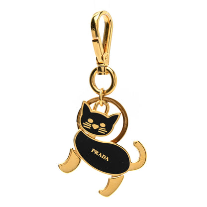Prada Steel Enamel Logo Kitty Keychain Gold Black 1 of 3
