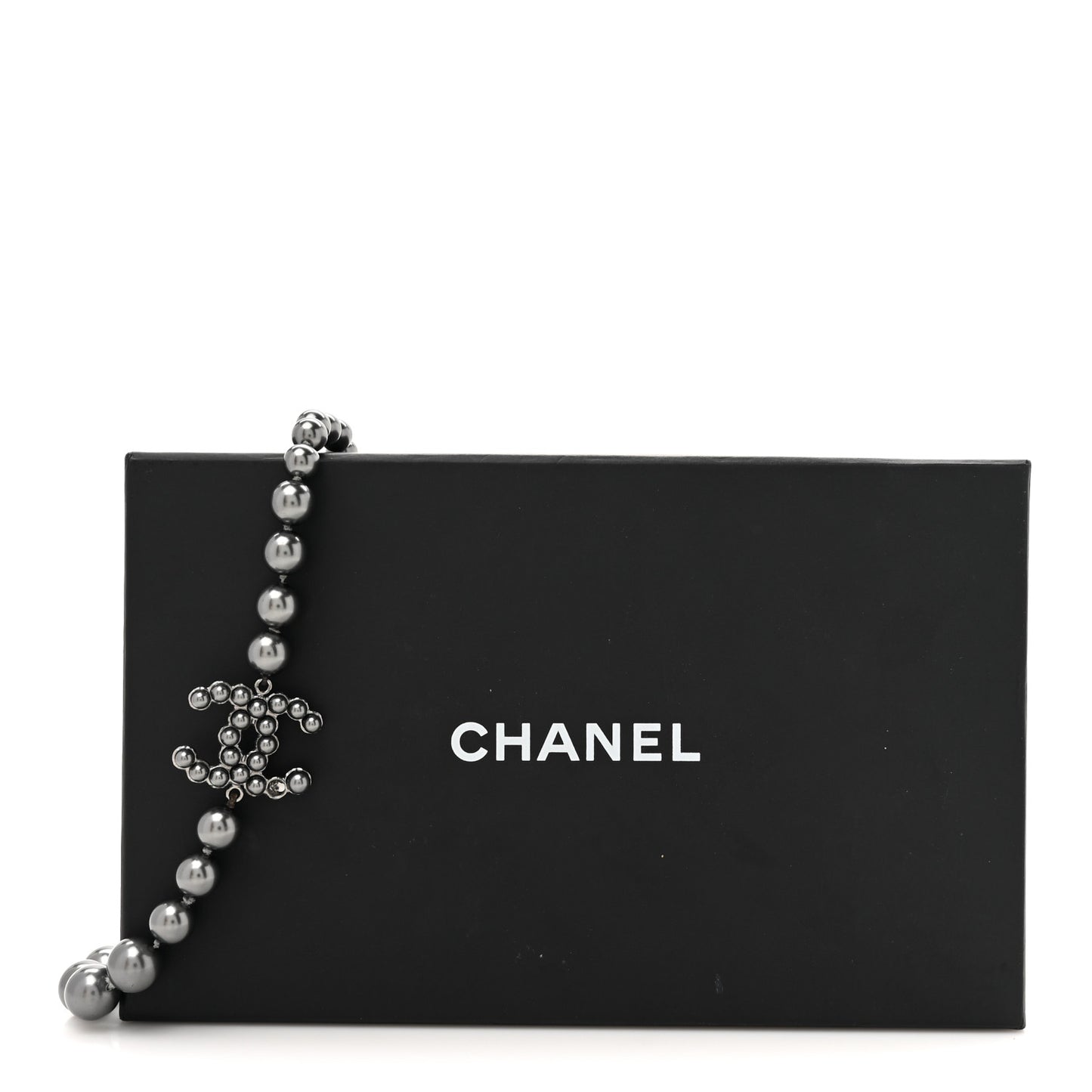 Ruthenium Graduated Pearl CC Long Necklace Dark Grey