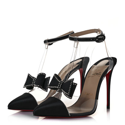 Christian Louboutin Satin Patent PVC Naked Bow 100 Pumps 37 Black 3 of 9