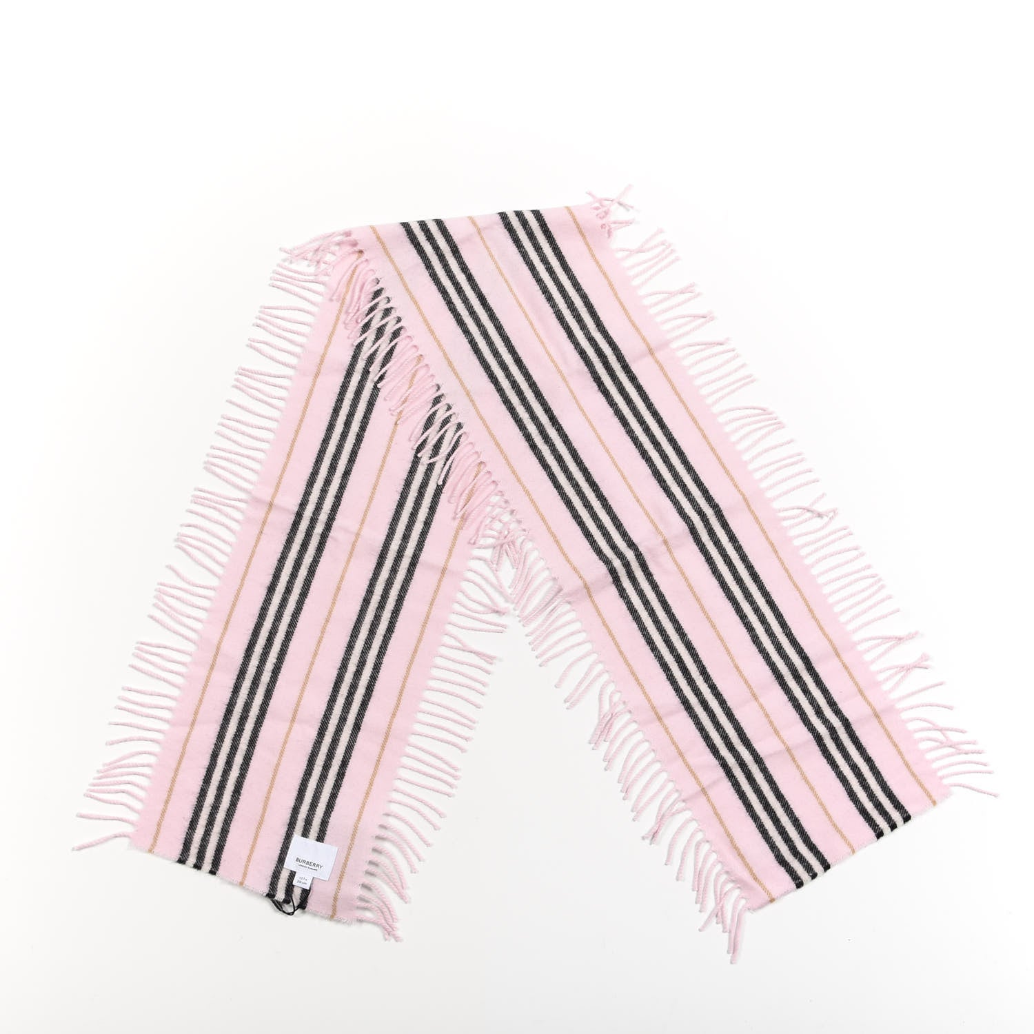 Burberry Cashmere Icon Stripe Fringe Scarf Alabaster 2 of 3