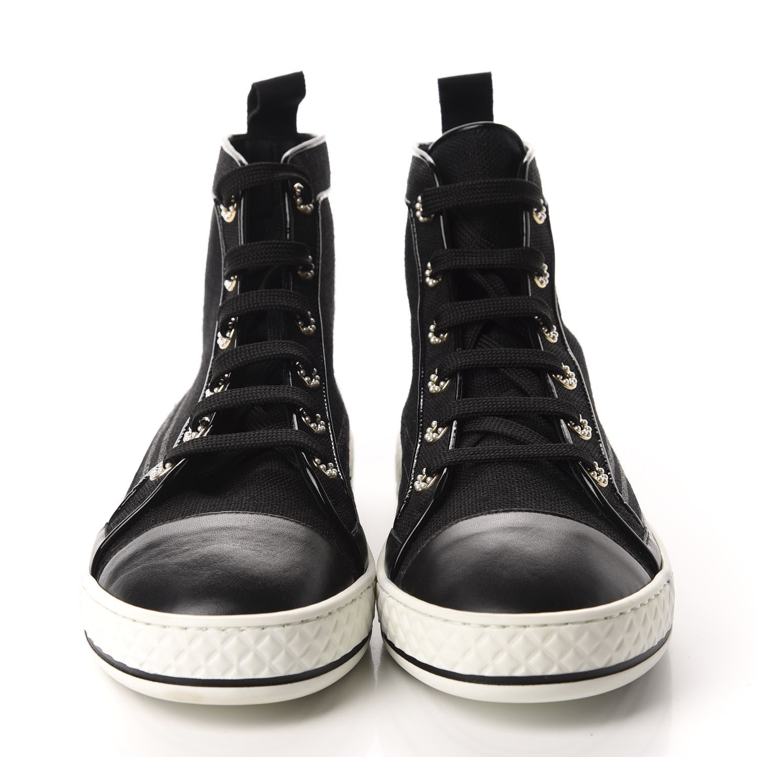 Chanel Fabric Lambskin Lace Up Cap Toe Sneakers 38.5 Black 2 of 9