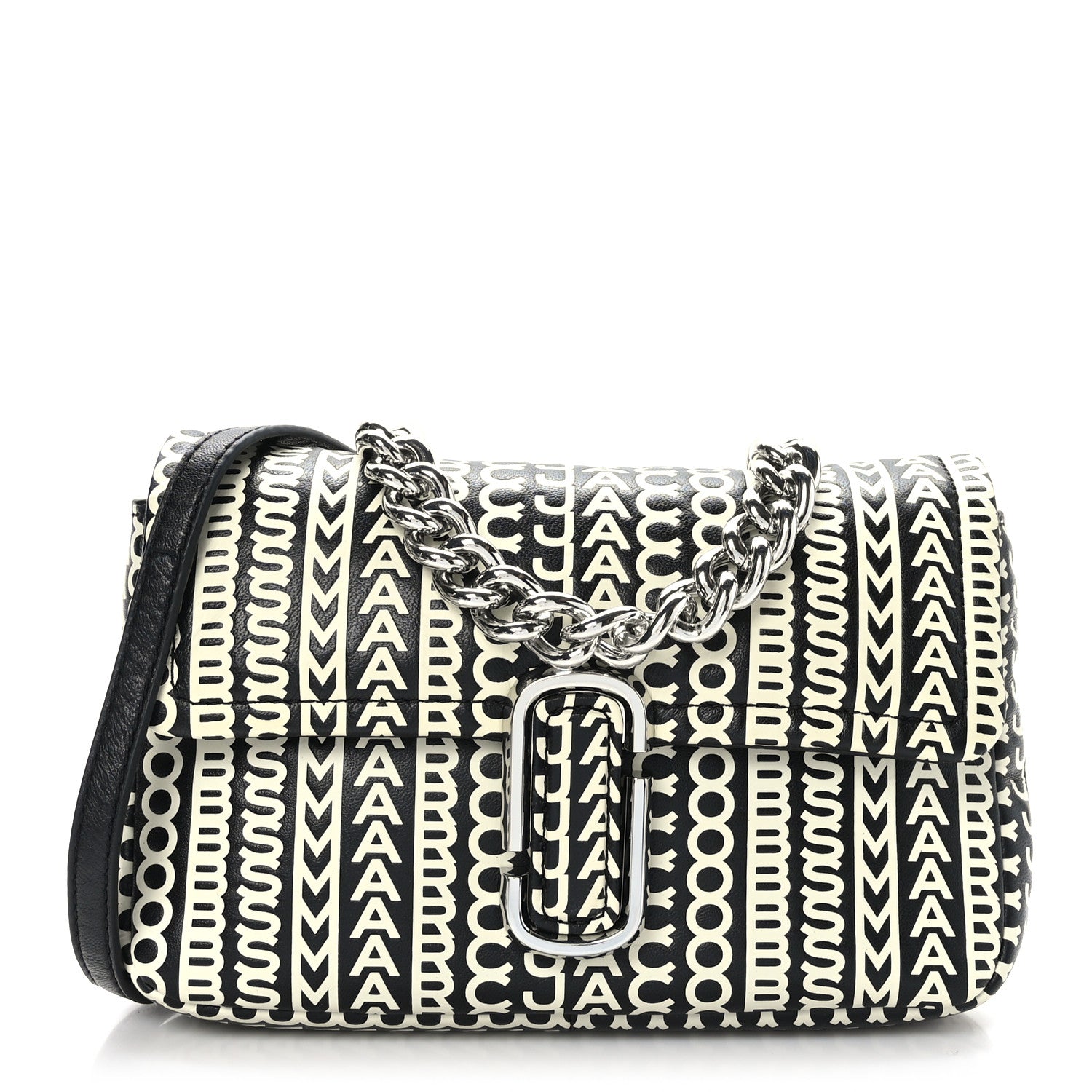 Marc Jacobs Calfskin The Monogram J Marc Shoulder Bag Black White 1 of 9