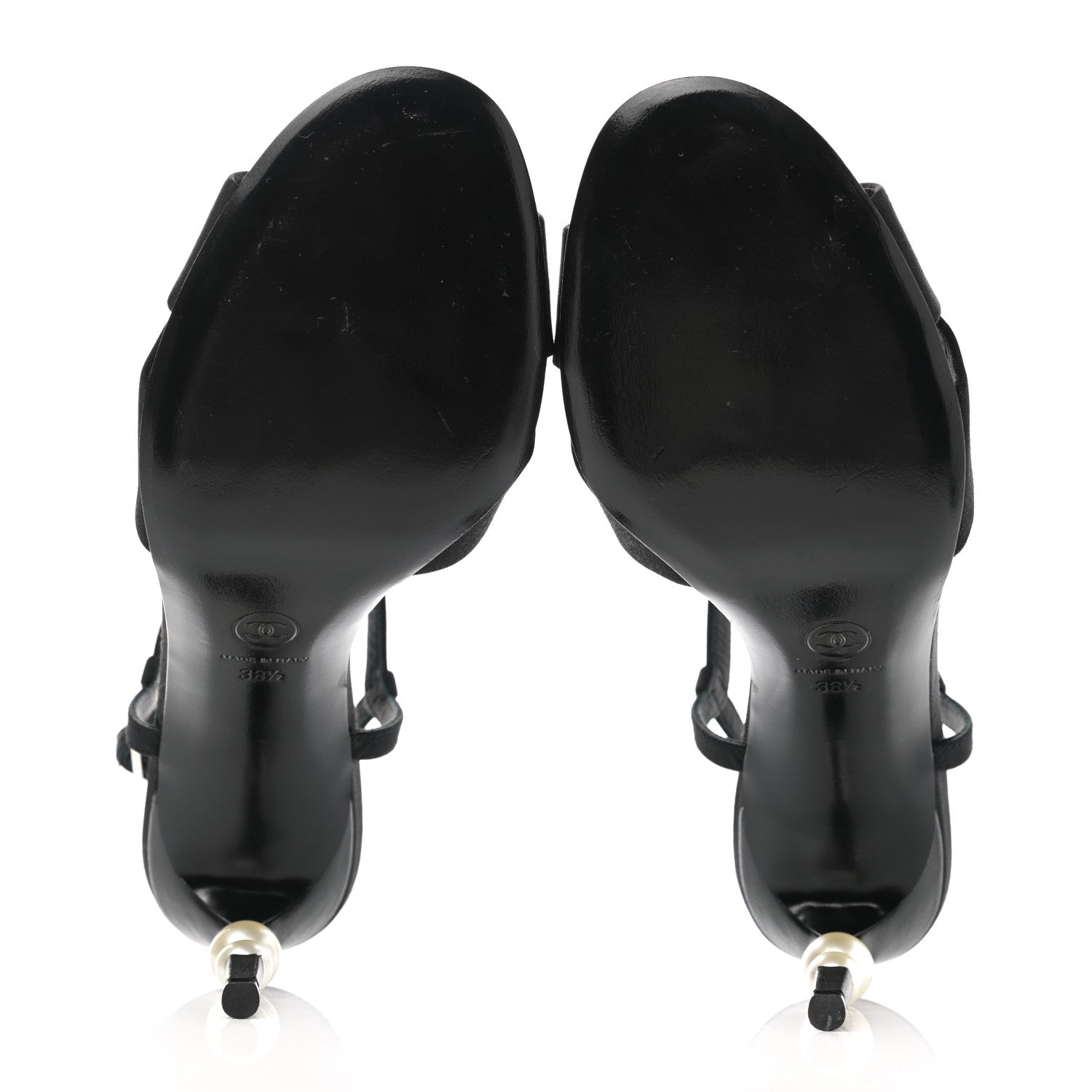 Chanel Grosgrain Pearl Sandals 38.5 Black 5 of 10