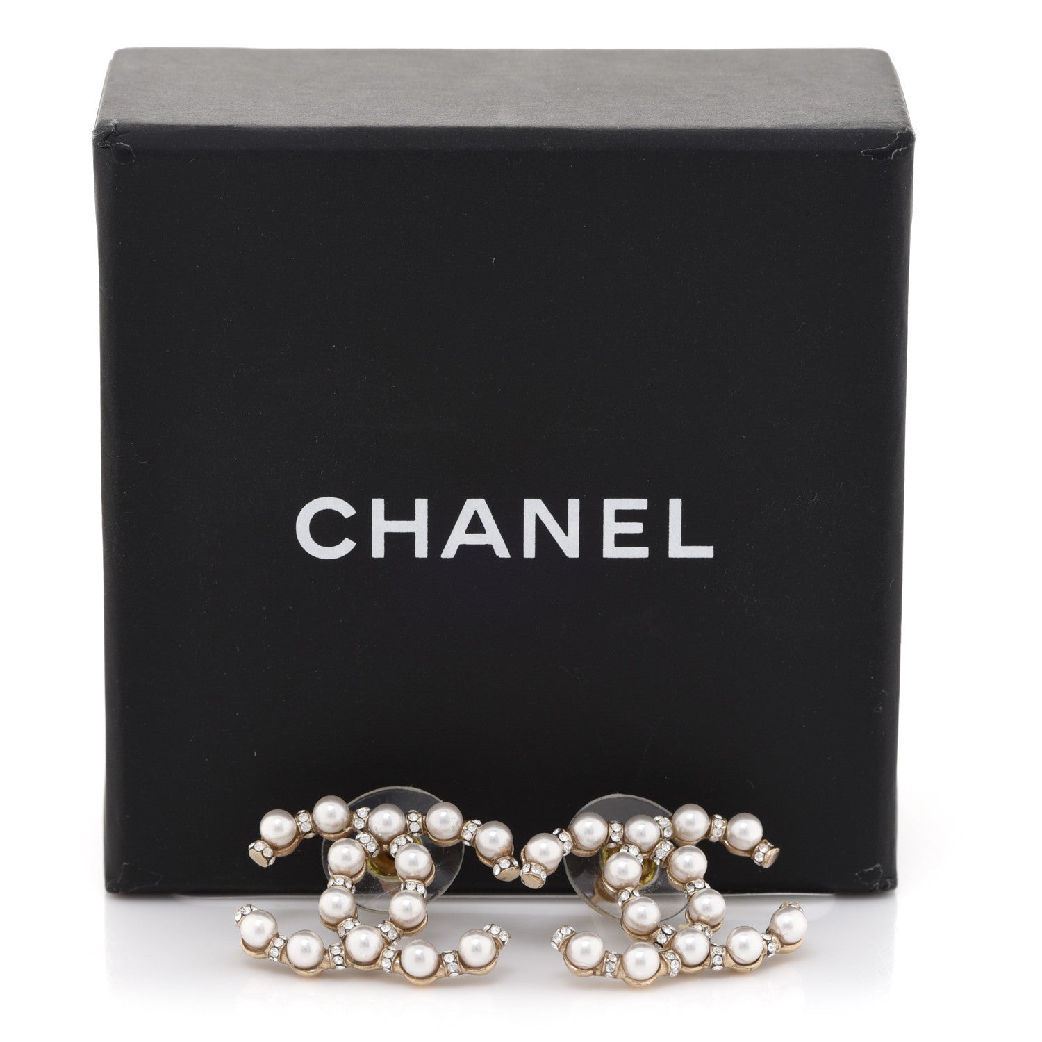 Chanel Pearl Crystal Nefertiti CC Earrings Gold 6 of 6