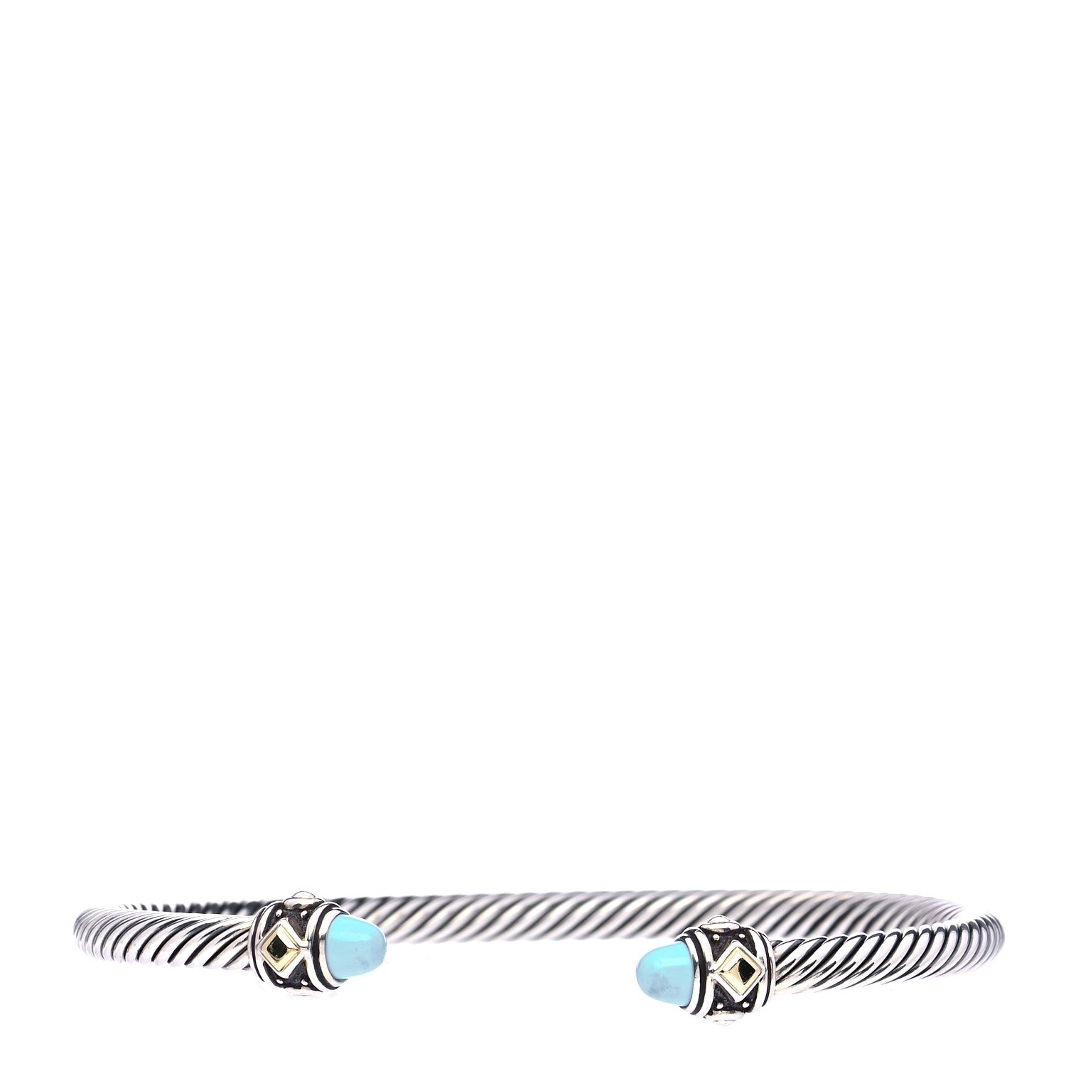David Yurman Sterling Silver 18K Yellow Gold Turquoise 4mm Cable Renaissance Bracelet 1 of 5