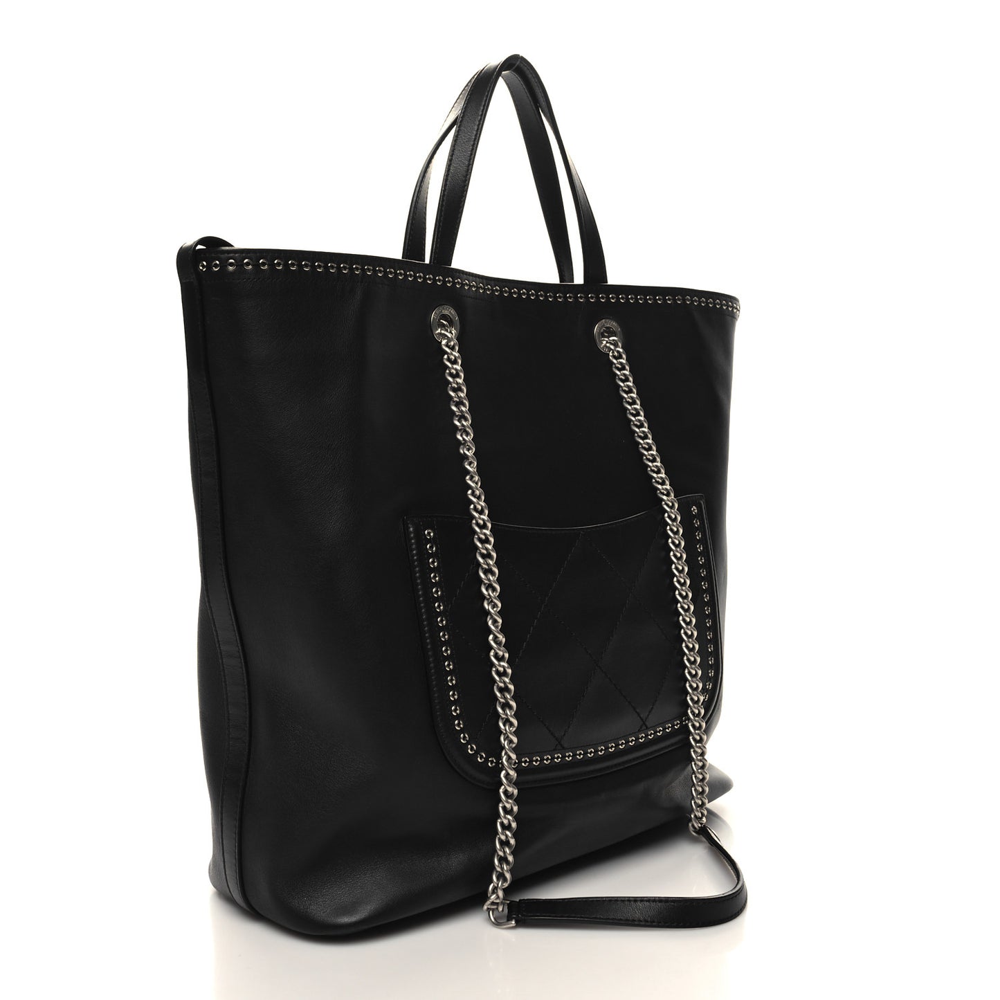 Grained Calfskin Large Coco Eyelets Shopping Tote Black