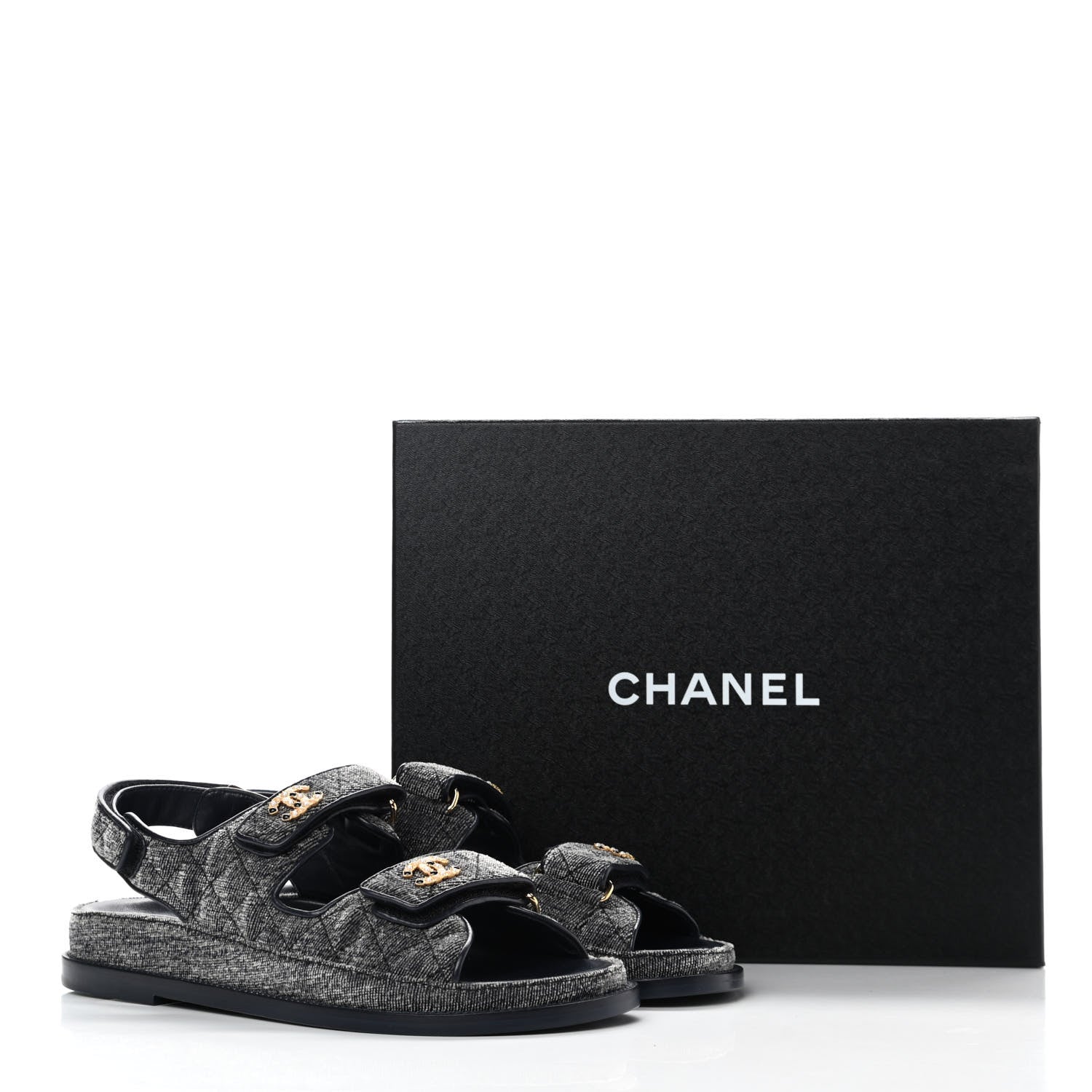 Chanel Denim Quilted Dad Sandals 38.5 Grey 9 of 9
