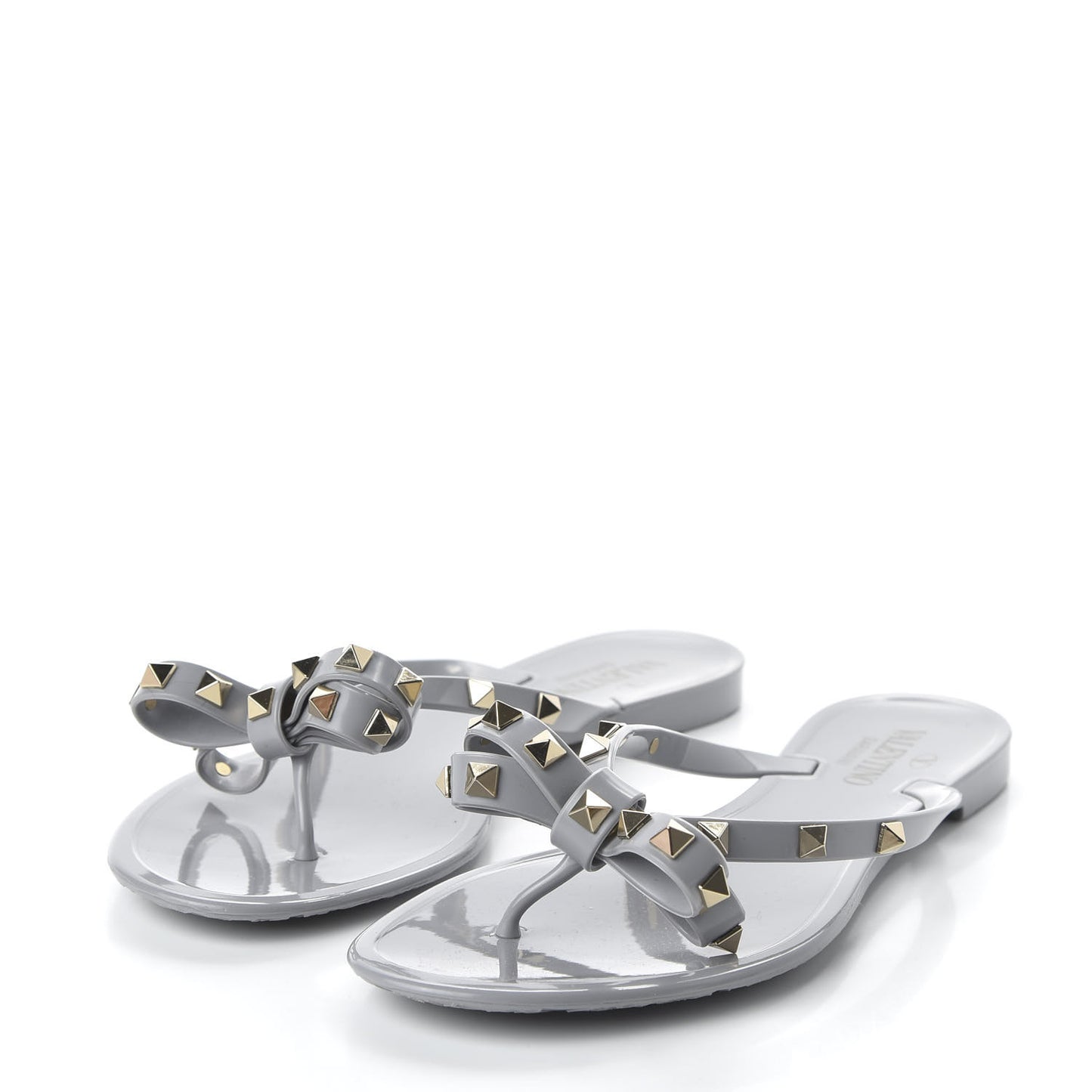 PVC Jelly Rockstud Bow Thong Sandals 40 Pastel Grey