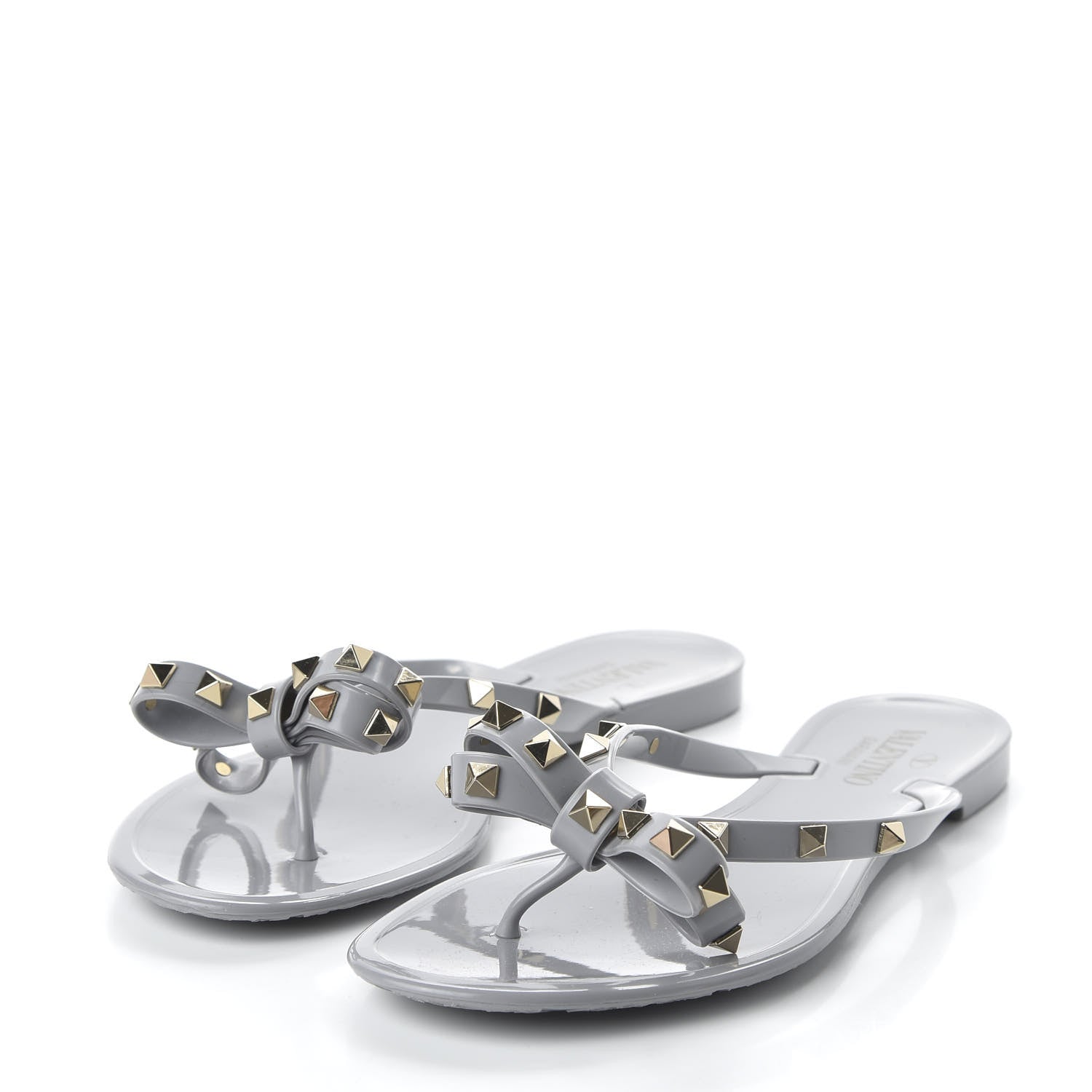 Valentino Garavani PVC Jelly Rockstud Bow Thong Sandals 40 Pastel Grey 3 of 8