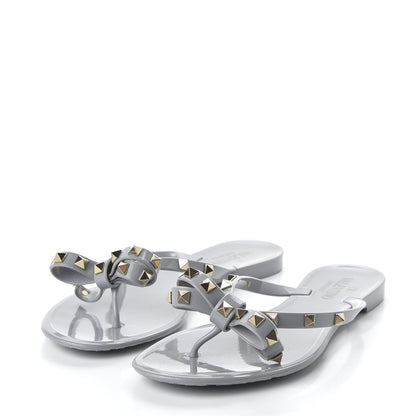 Valentino Garavani PVC Jelly Rockstud Bow Thong Sandals 40 Pastel Grey 3 of 8