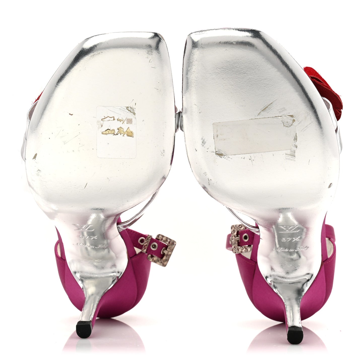 Satin Flower Amber Ankle Sandals 37.5 Fuchsia Red Silver