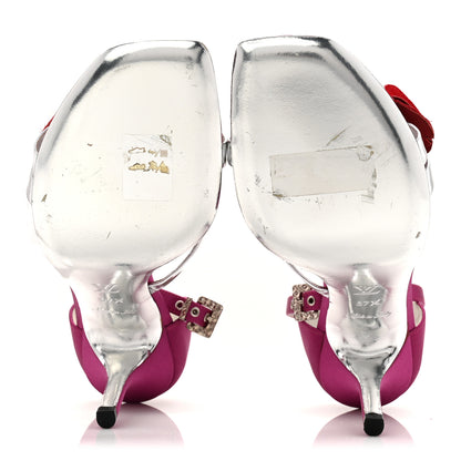 Louis Vuitton Satin Flower Amber Ankle Sandals 37.5 Fuchsia Red Silver 6 of 9