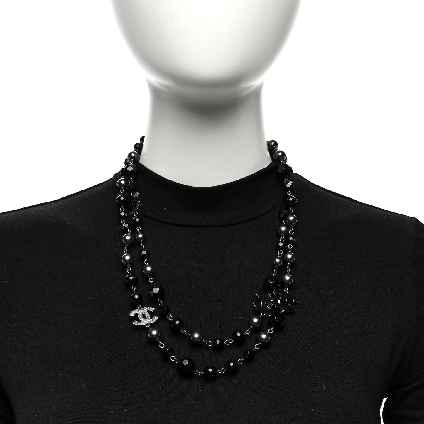 Ruthenium Beaded CC Long Necklace Black