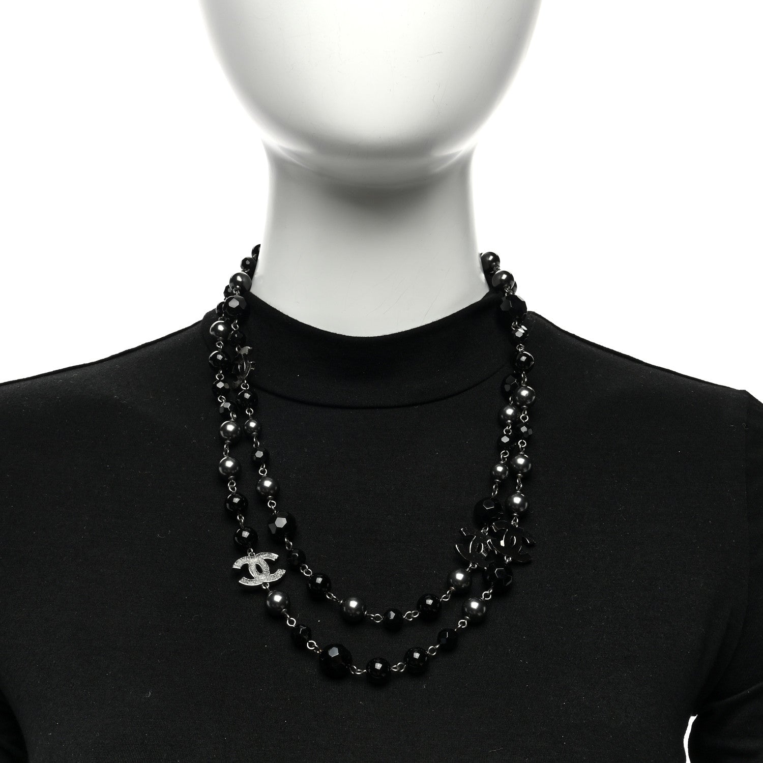 Chanel Ruthenium Beaded CC Long Necklace Black 3 of 4