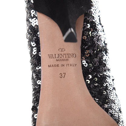 Valentino Garavani Sequin Ankle Boots 37 Silver 7 of 8