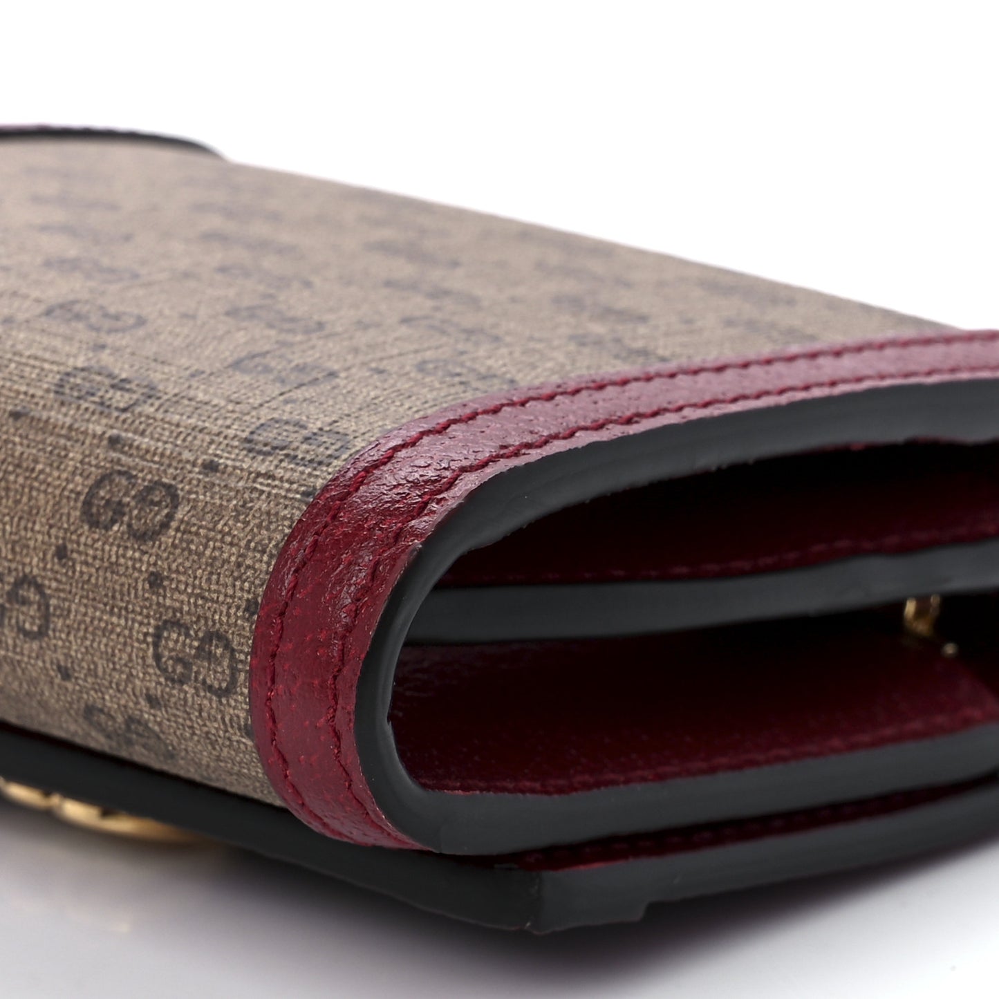 X DORAEMON Mini Vintage GG Supreme Monogram Compact Wallet Beige Cherry Red