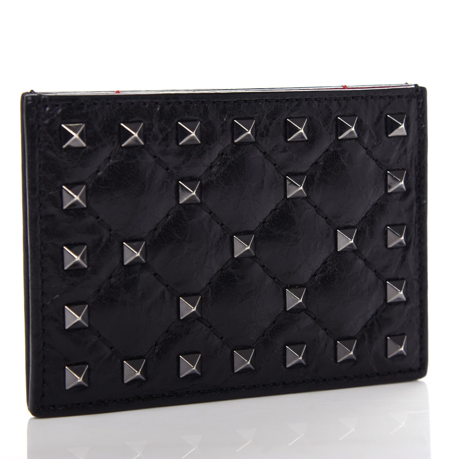 Valentino Garavani Craquele Nappa Rockstud Spike Card Holder Black 3 of 7