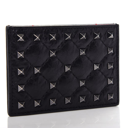 Valentino Garavani Craquele Nappa Rockstud Spike Card Holder Black 3 of 7