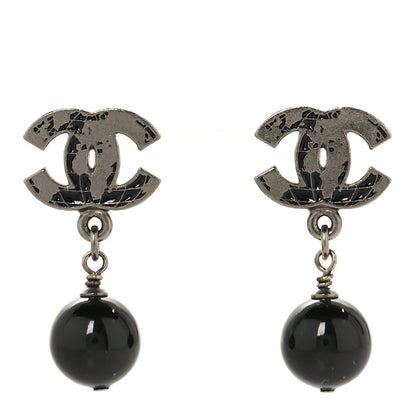 Chanel Ruthenium Pearl Bead CC Drop Earrings Black 1 of 4