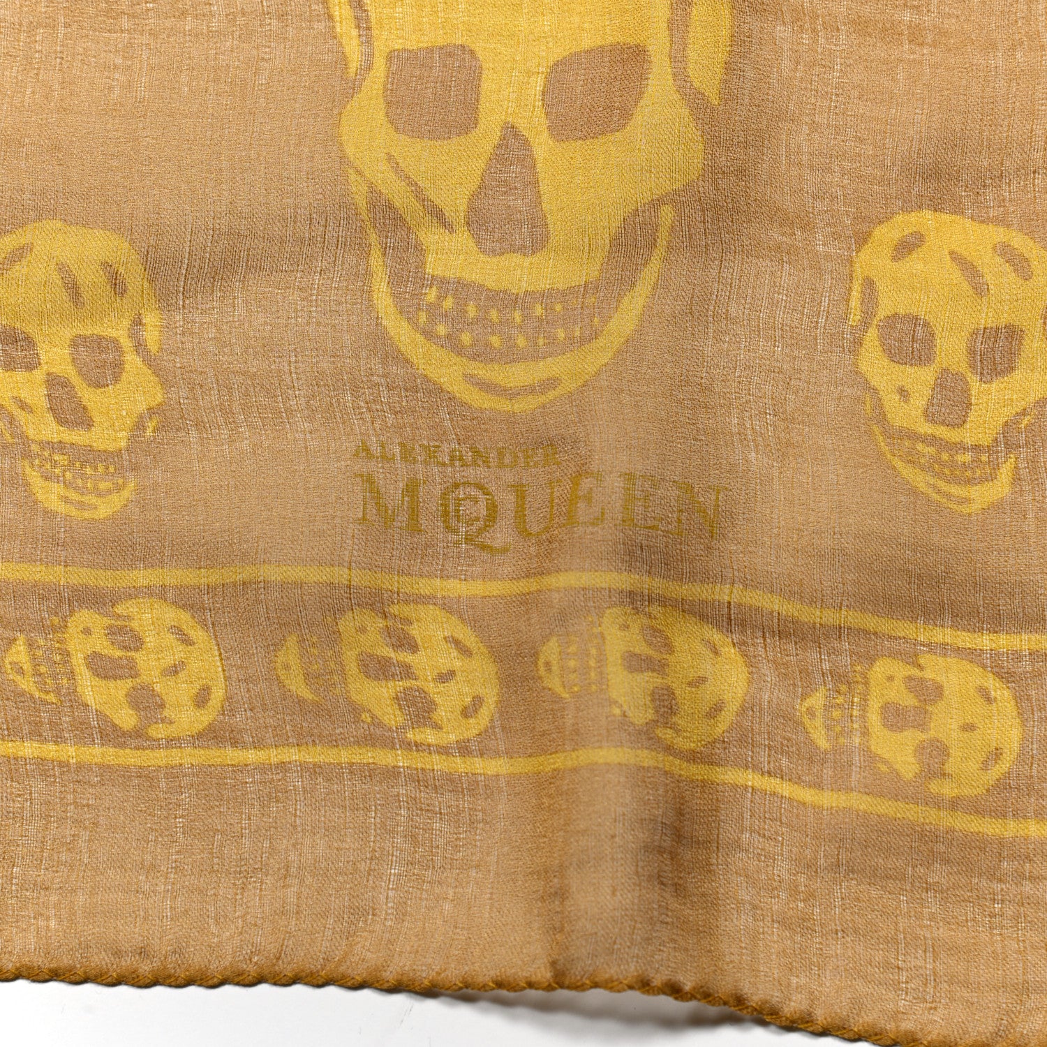 Alexander McQueen Silk Chiffon Skull Scarf Yellow Brown 3 of 3
