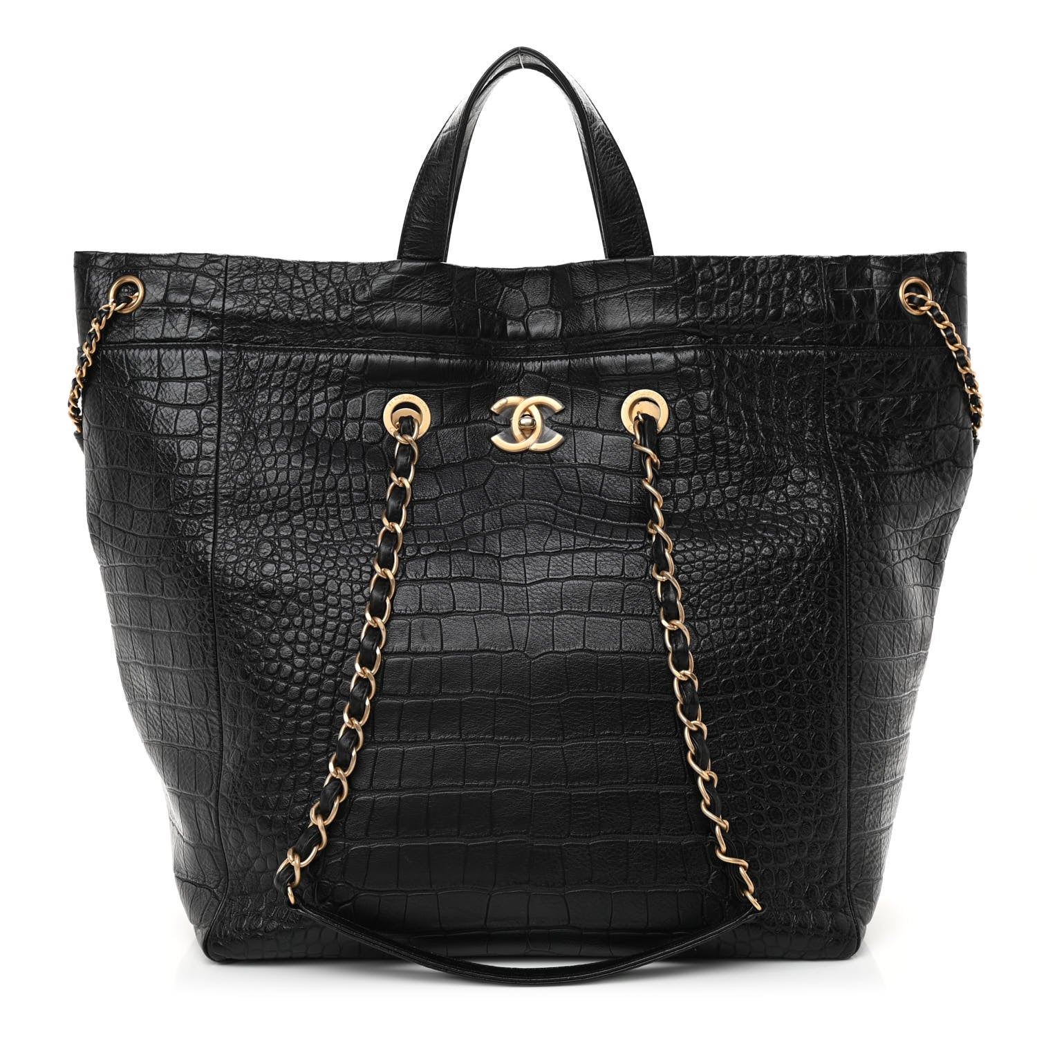 Chanel Calfskin Crocodile Embossed Large Cocodile Shopping Tote Black 1 of 10