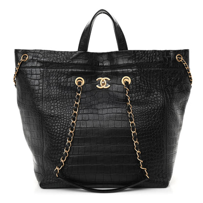 Chanel Calfskin Crocodile Embossed Large Cocodile Shopping Tote Black 1 of 10