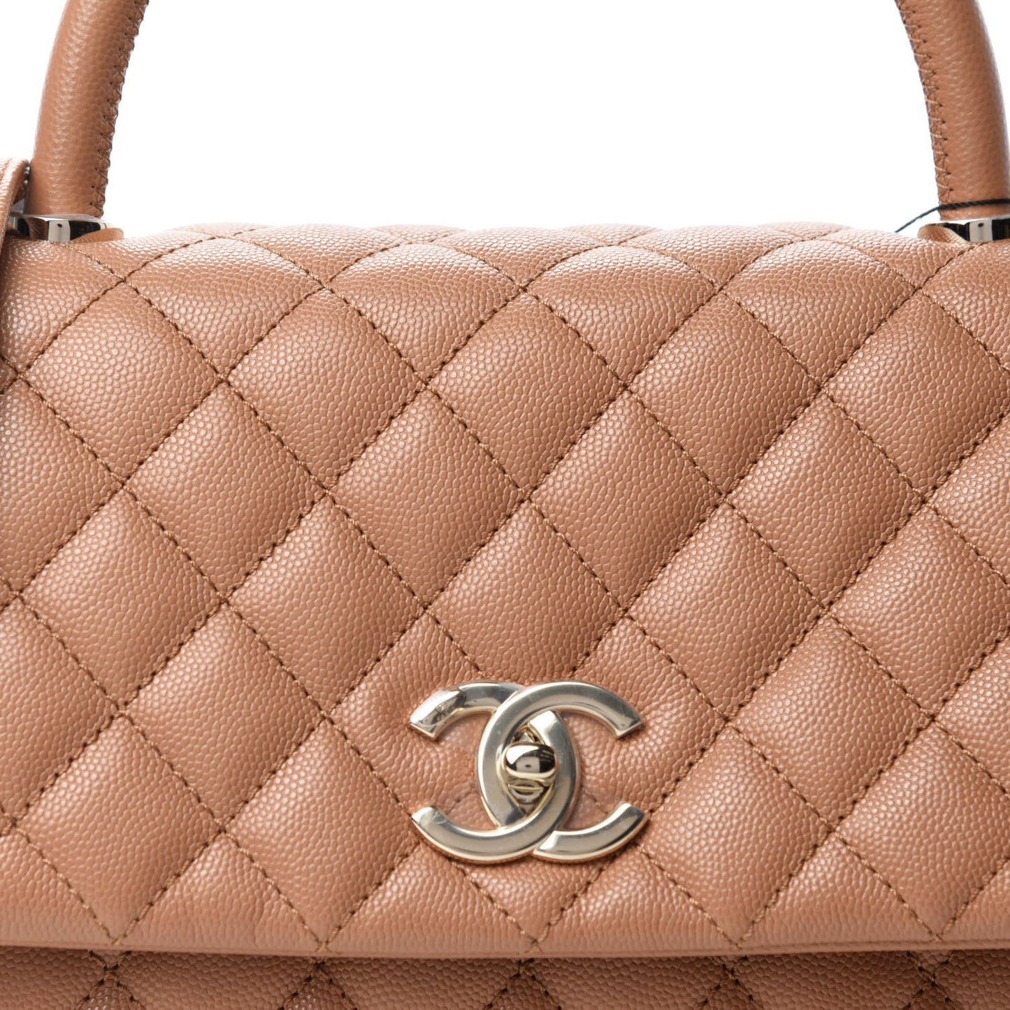 Caviar Quilted Small Coco Handle Flap Brown