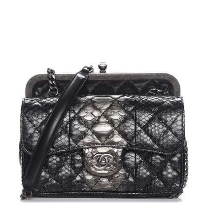 Chanel Lambskin Python Kisslock Tabatiere Clasp Flap Black 1 of 10