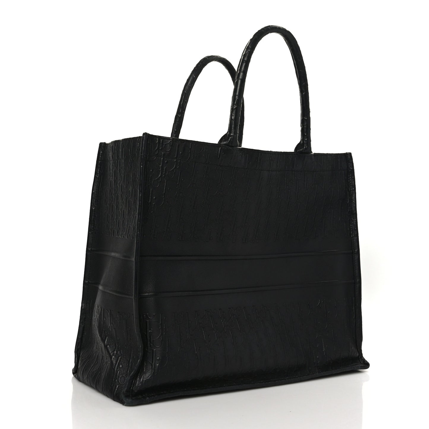 Oblique Calfskin Embossed Large Book Tote Black