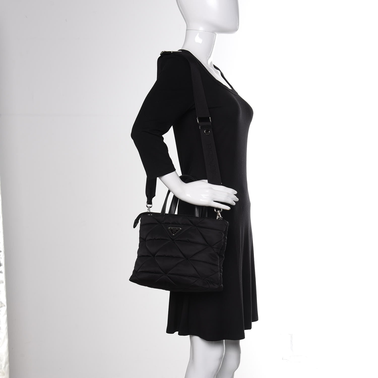 Prada Re-Nylon Nappa Triangle Quilted Padded Double Handled Zip Pocket Tote Black 2 of 11