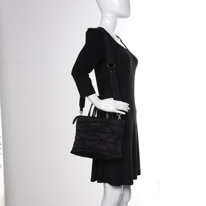 Prada Re-Nylon Nappa Triangle Quilted Padded Double Handled Zip Pocket Tote Black 2 of 11