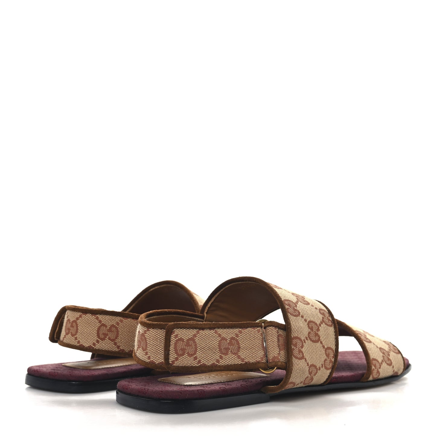 Canvas GG Monogram Mens Slingback Flat Sandals 8 Beige Ruggine Cuir
