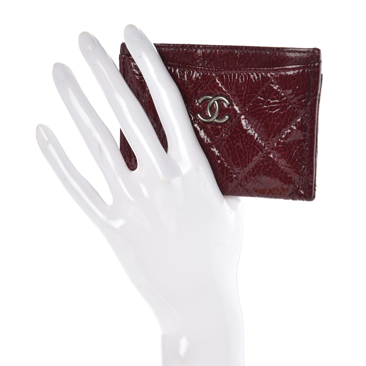 Chanel Distressed Patent Quilted Card Holder Bordeaux 2 of 7