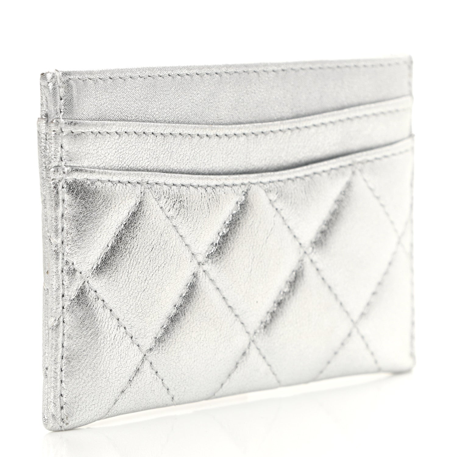 Chanel Metallic Lambskin Quilted Card Holder Silver 3 of 8