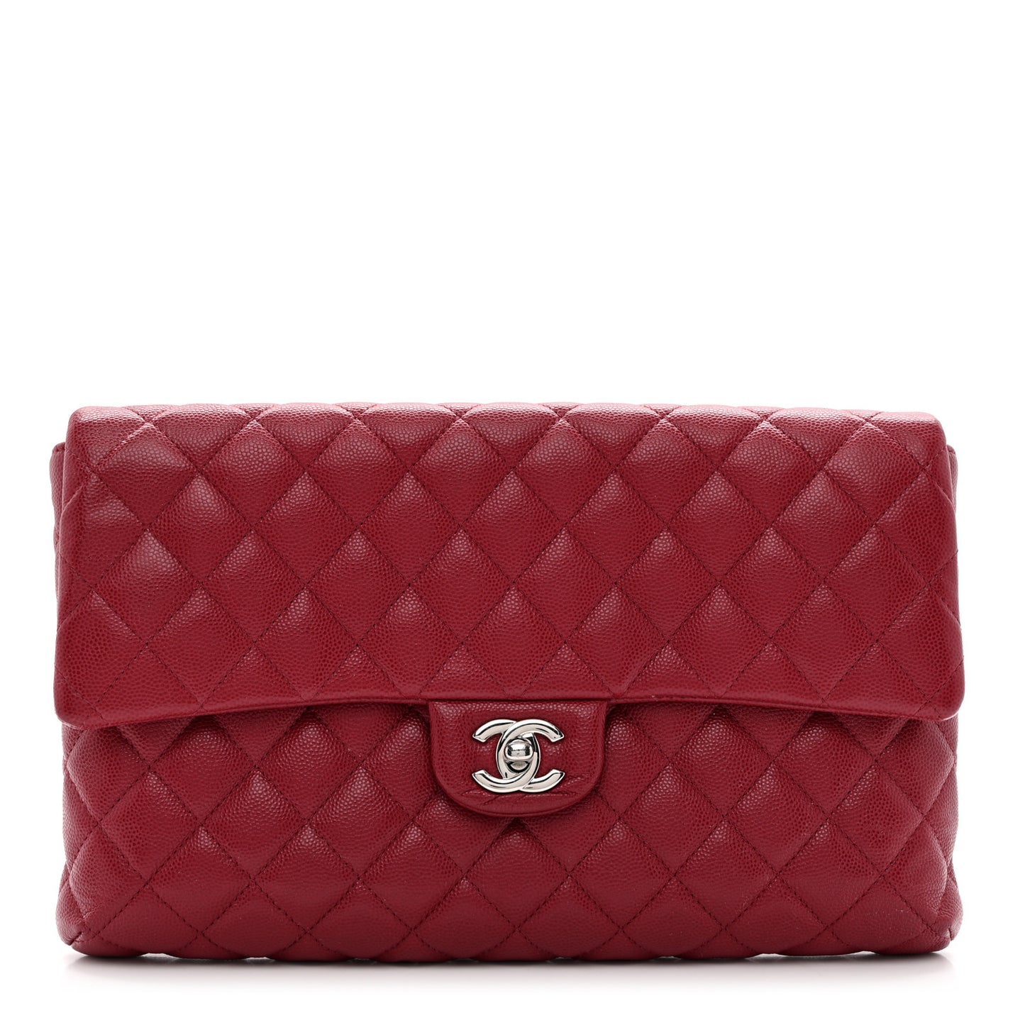 Caviar Quilted Flap Clutch Dark Red