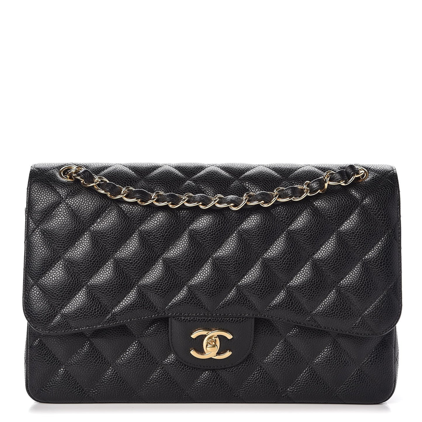 Caviar Quilted Jumbo Double Flap Black