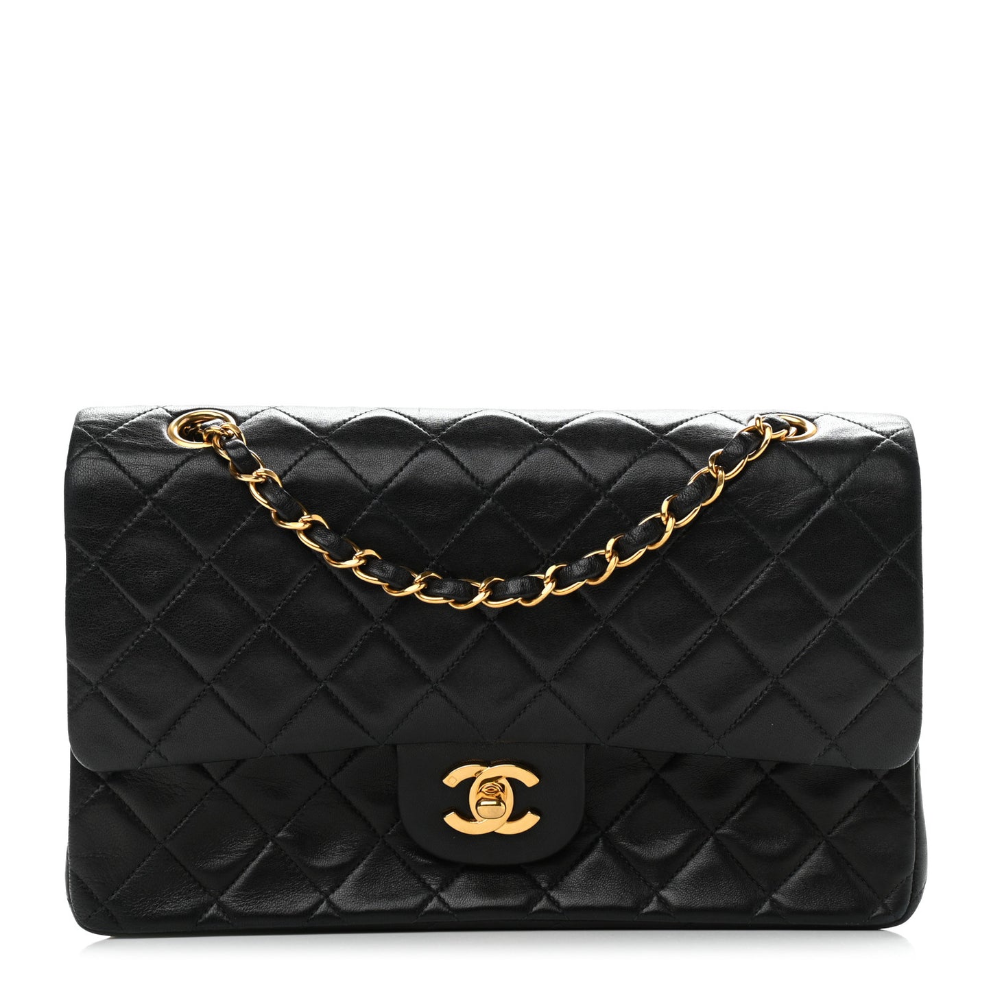 Lambskin Quilted Medium Double Flap Black