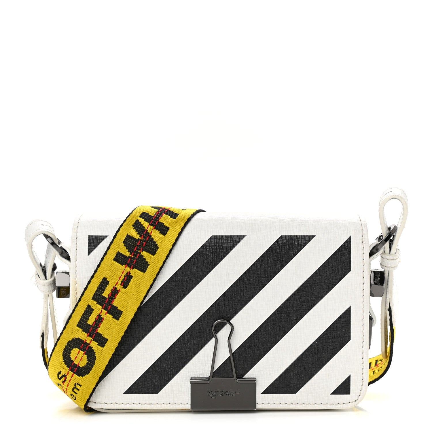 Off-White Saffiano Striped Diag Binder Flap Bag White Black 1 of 14