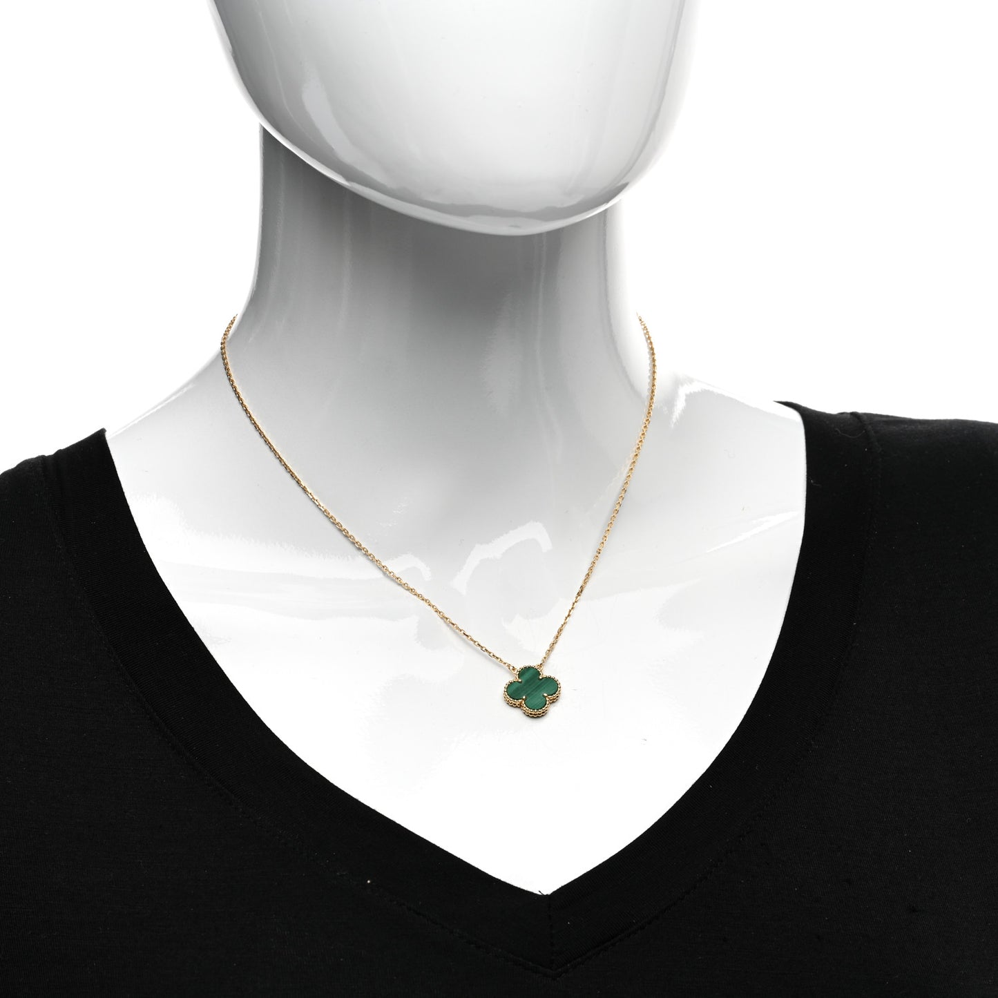 18K Yellow Gold Malachite Vintage Alhambra Pendant Necklace